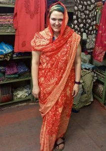 Carrie in a saree